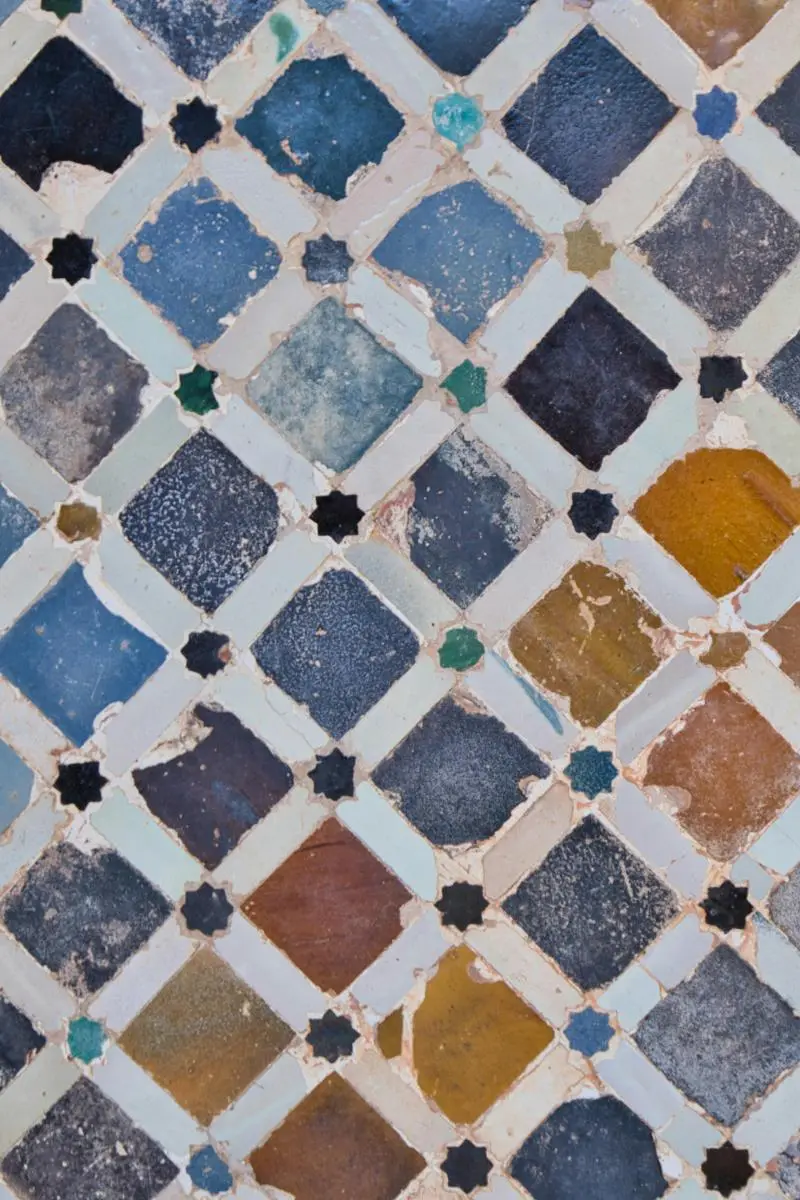 Blue and ochre zellige tilework
